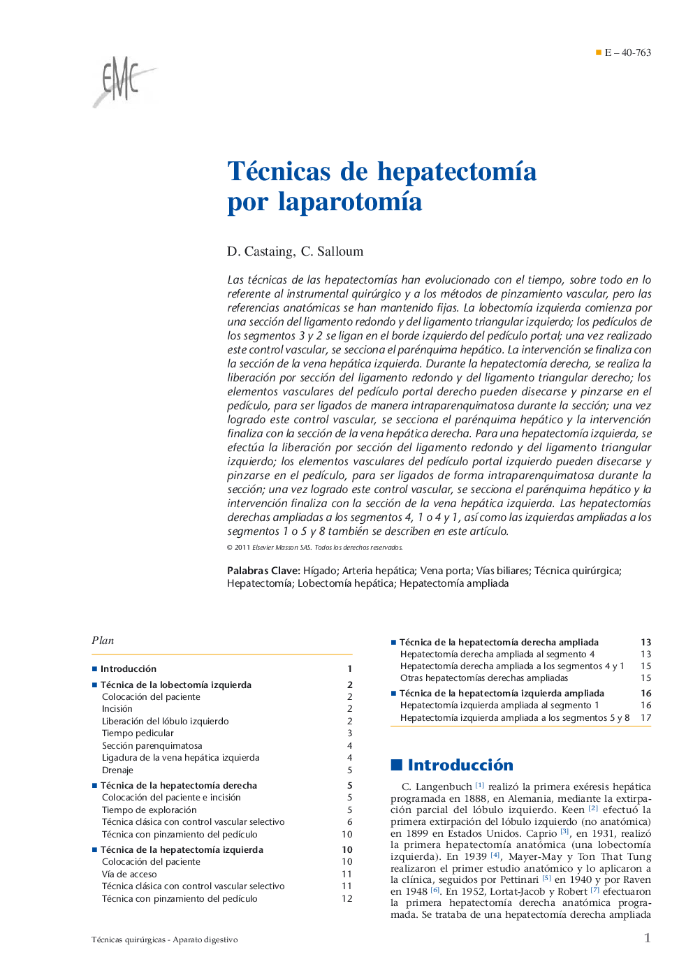 Técnicas de hepatectomía por laparotomía