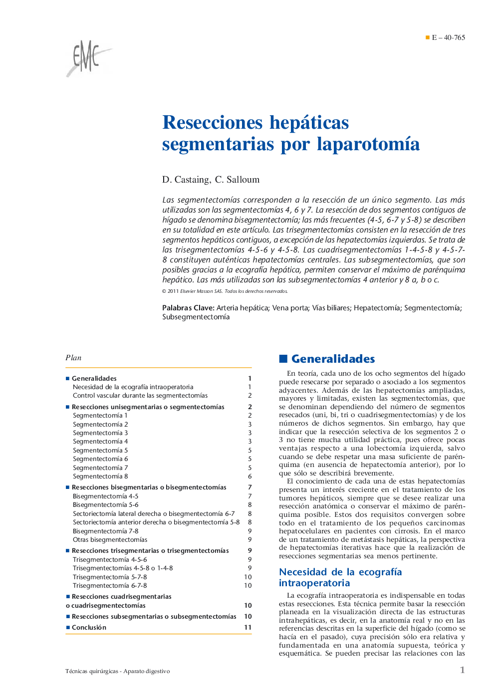 Resecciones hepáticas segmentarias por laparotomÃ­a