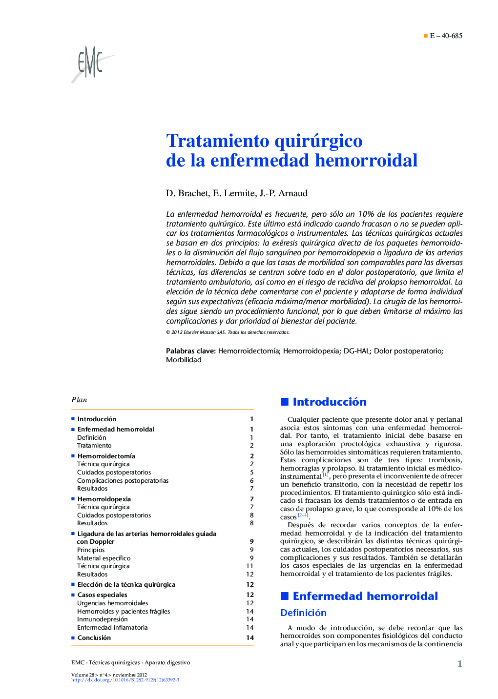 Tratamiento quirúrgico de la enfermedad hemorroidal