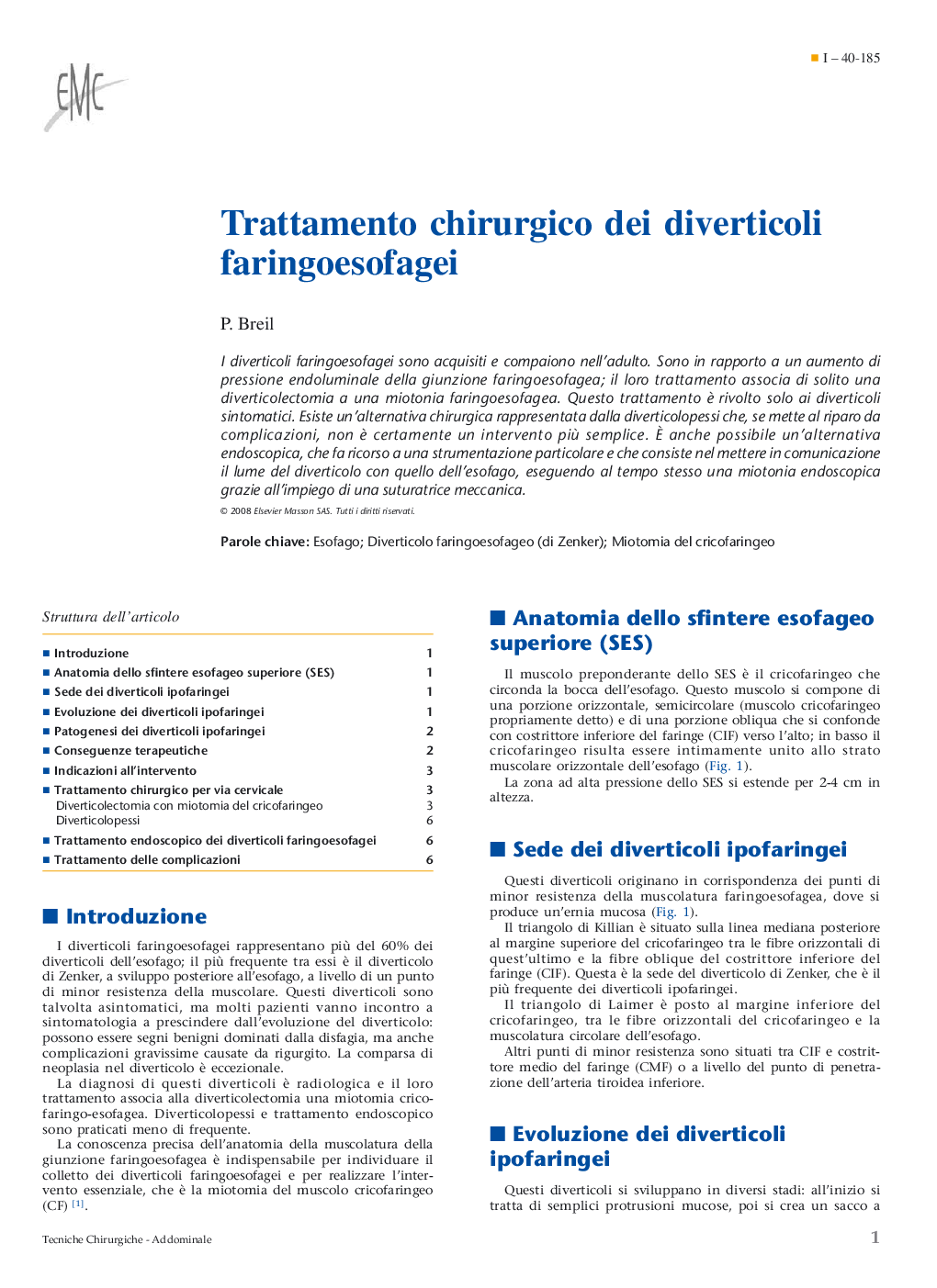 Trattamento chirurgico dei diverticoli faringoesofagei