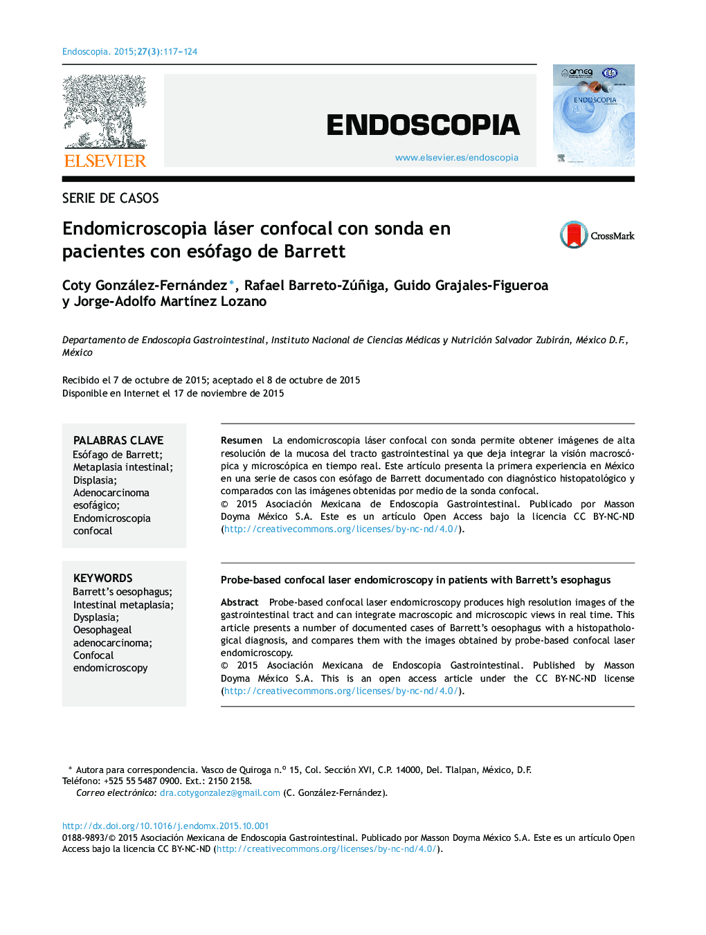 Endomicroscopia láser confocal con sonda en pacientes con esófago de Barrett