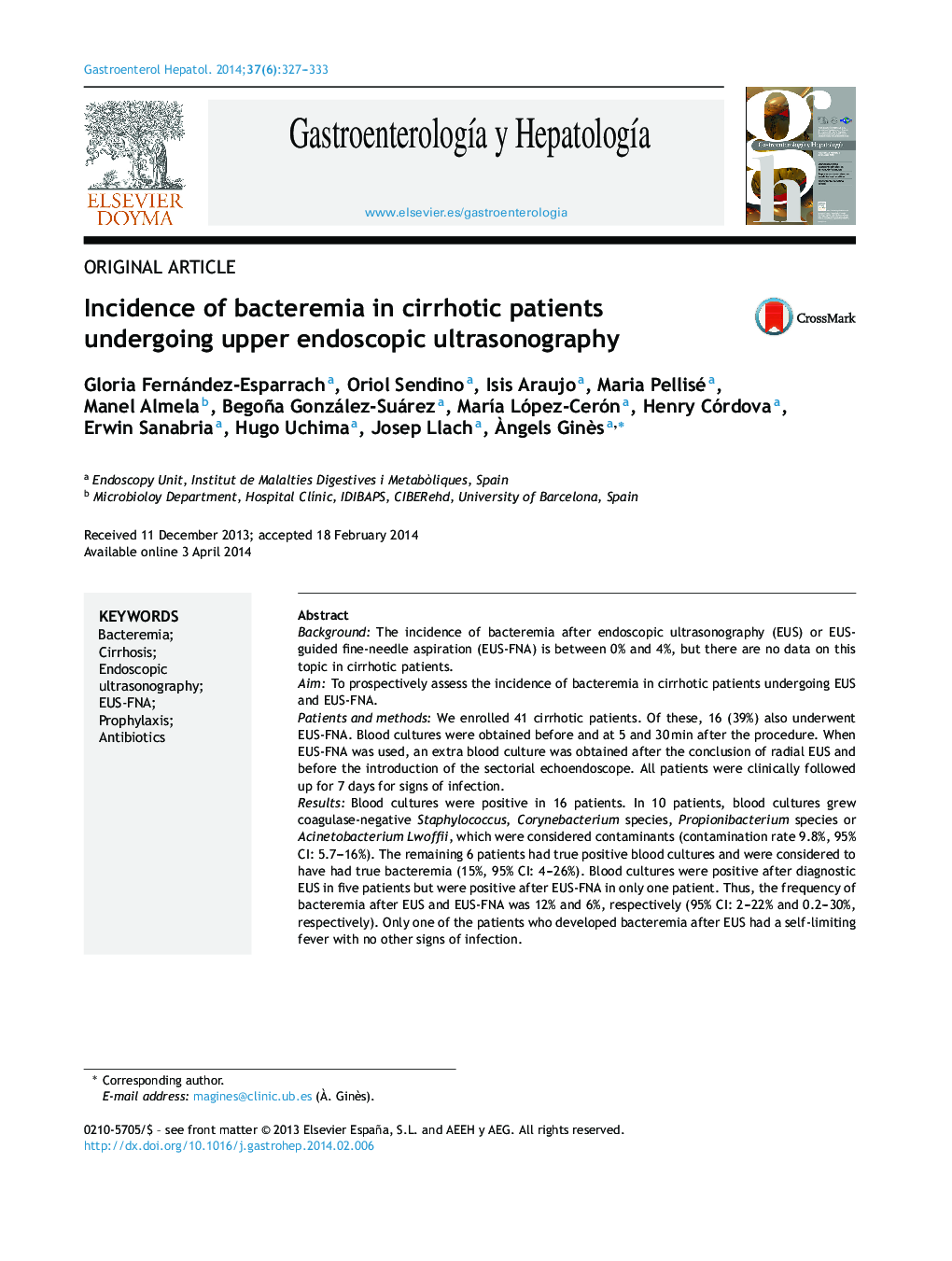 Incidence of bacteremia in cirrhotic patients undergoing upper endoscopic ultrasonography