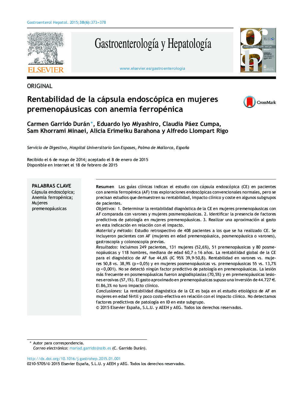 Rentabilidad de la cápsula endoscópica en mujeres premenopáusicas con anemia ferropénica