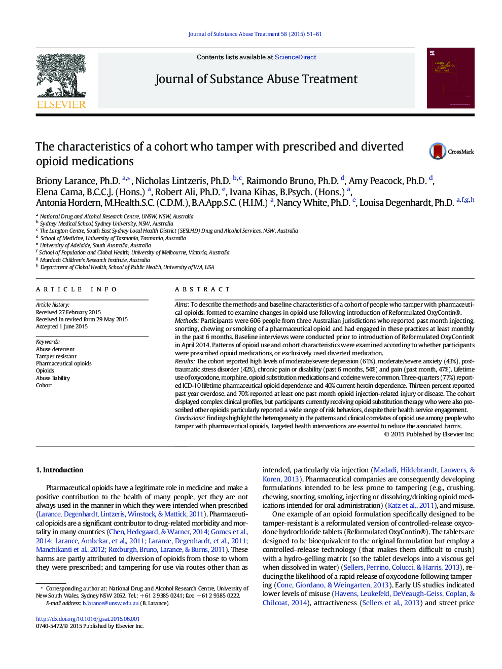 The characteristics of a cohort who tamper with prescribed and diverted opioid medications