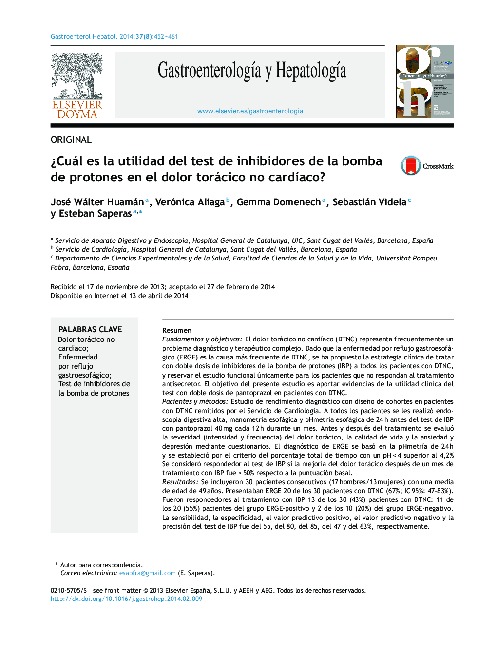 ¿Cuál es la utilidad del test de inhibidores de la bomba de protones en el dolor torácico no cardíaco?