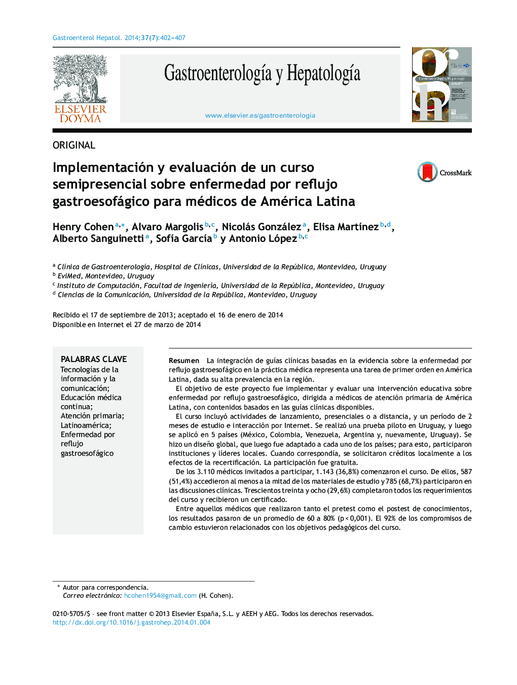 Implementación y evaluación de un curso semipresencial sobre enfermedad por reflujo gastroesofágico para médicos de América Latina