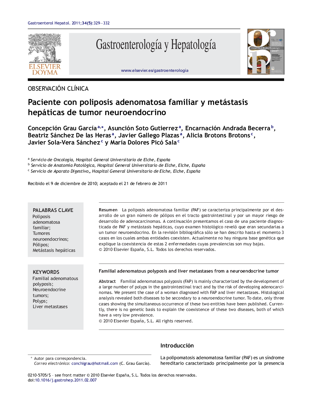 Paciente con poliposis adenomatosa familiar y metástasis hepáticas de tumor neuroendocrino