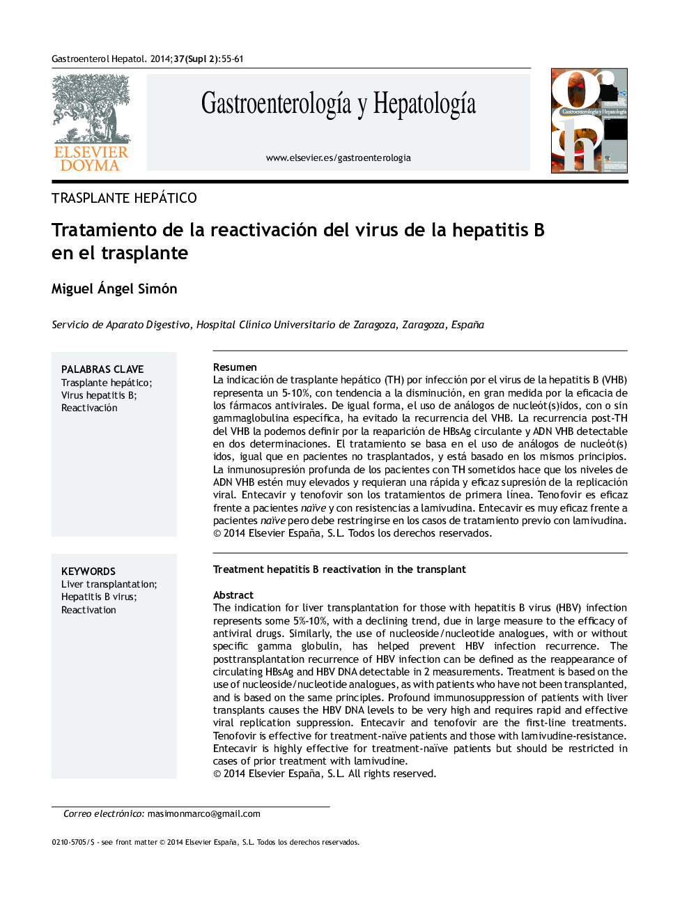 Tratamiento de la reactivación del virus de la hepatitis B en el trasplante