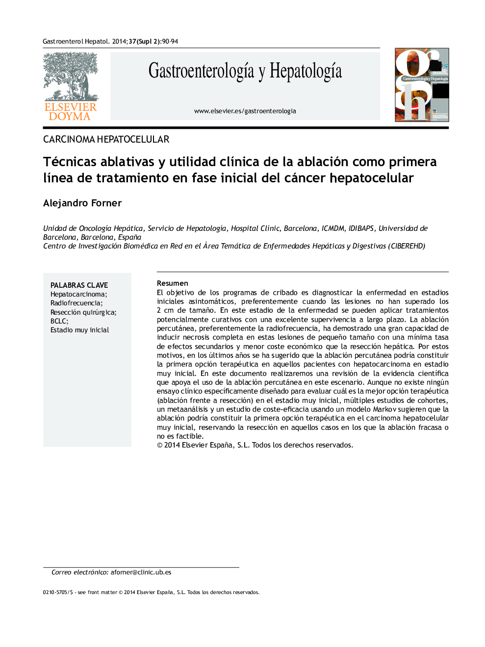 Técnicas ablativas y utilidad clínica de la ablación como primera línea de tratamiento en fase inicial del cáncer hepatocelular