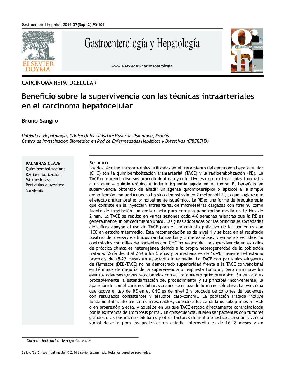 Beneficio sobre la supervivencia con las técnicas intraarteriales en el carcinoma hepatocelular