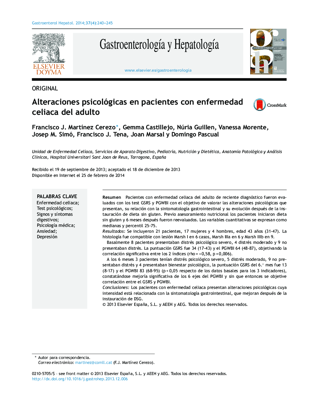 Alteraciones psicológicas en pacientes con enfermedad celiaca del adulto