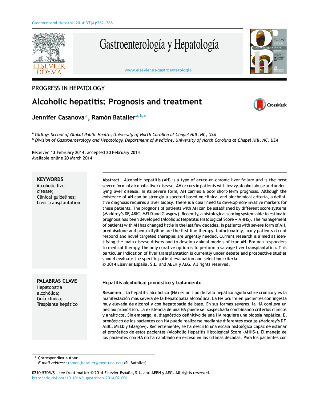 Alcoholic hepatitis: Prognosis and treatment