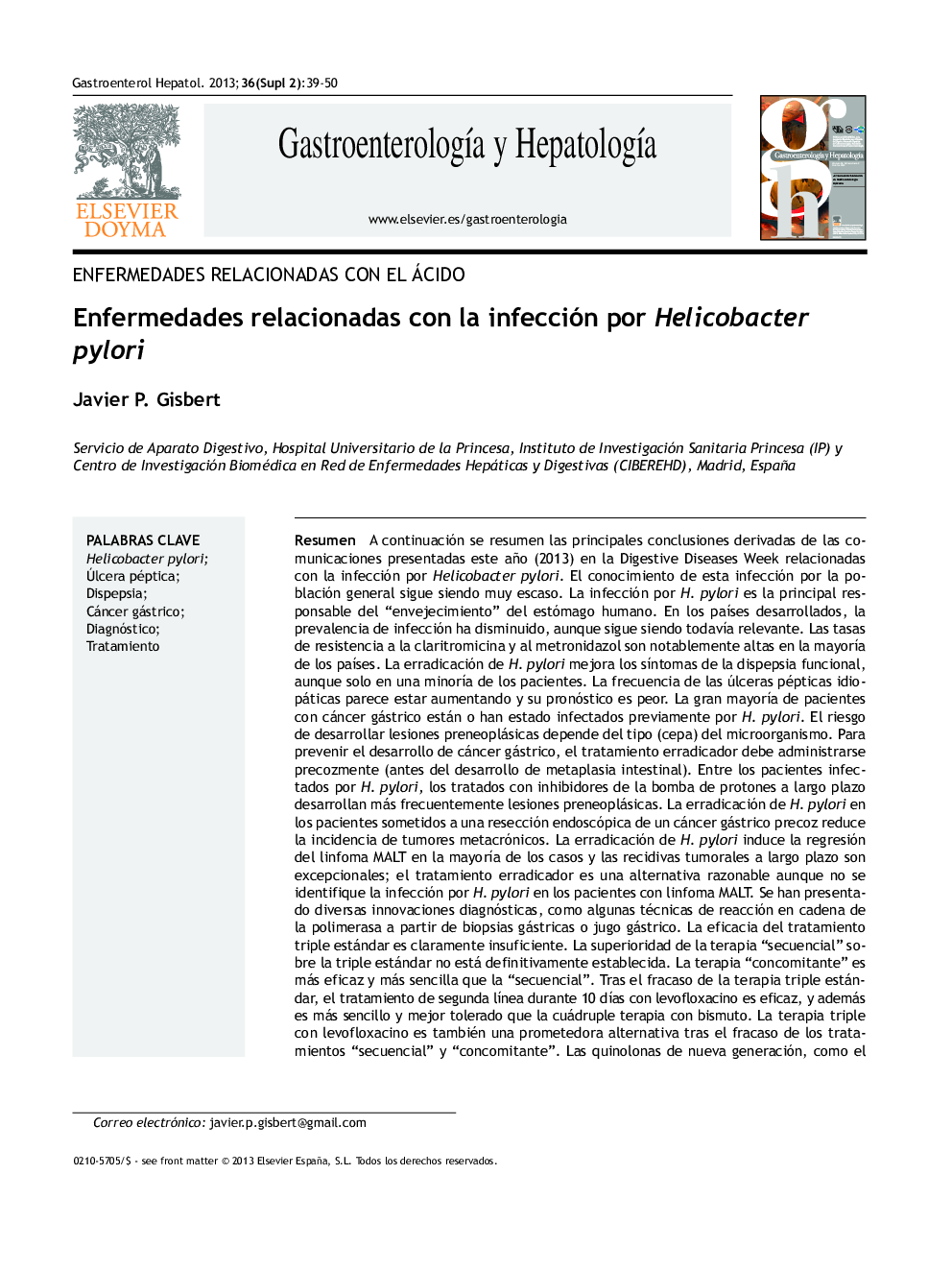 Enfermedades relacionadas con la infección por Helicobacter pylori