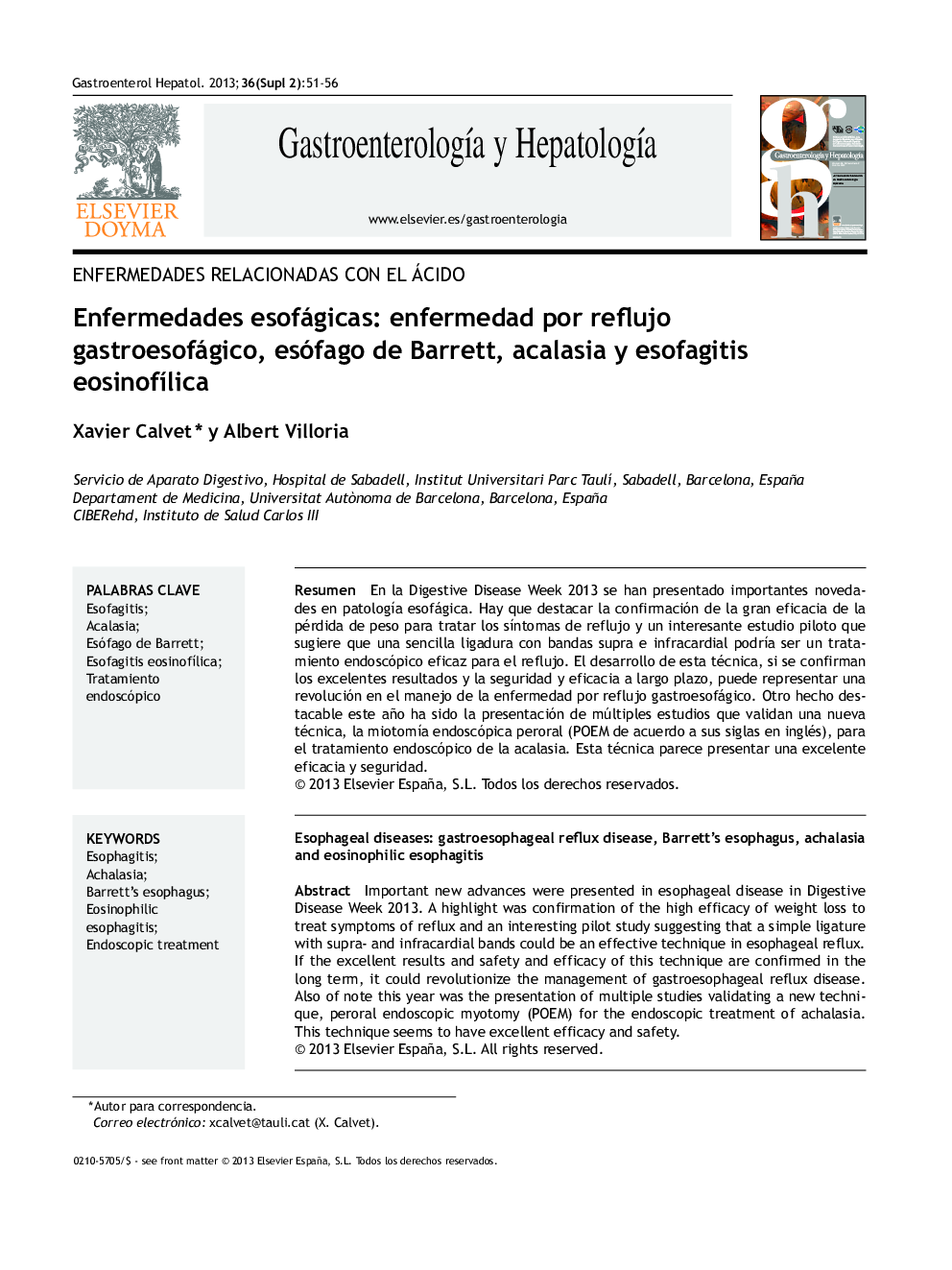 Enfermedades esofágicas: enfermedad por reflujo gastroesofágico, esófago de Barrett, acalasia y esofagitis eosinofílica