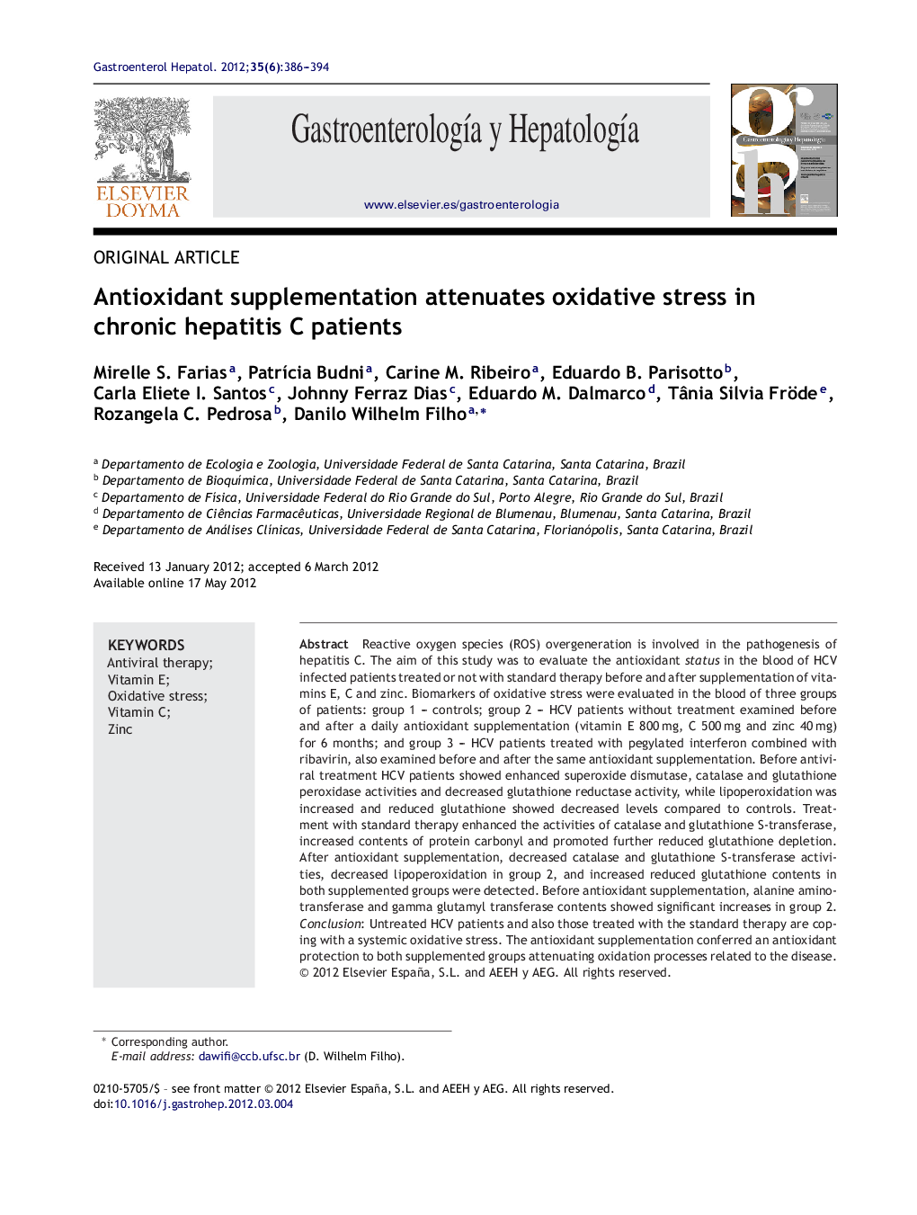 Antioxidant supplementation attenuates oxidative stress in chronic hepatitis C patients