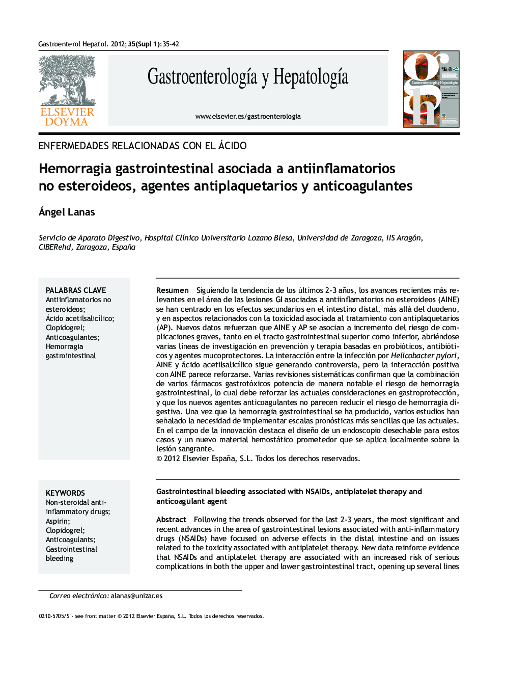 Hemorragia gastrointestinal asociada a antiinflamatorios no esteroideos, agentes antiplaquetarios y anticoagulantes