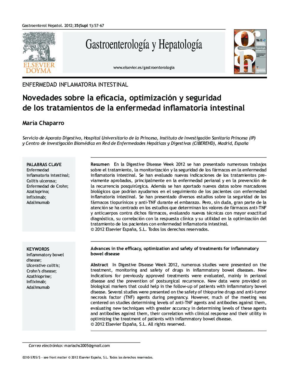 Novedades sobre la eficacia, optimización y seguridad de los tratamientos de la enfermedad inflamatoria intestinal