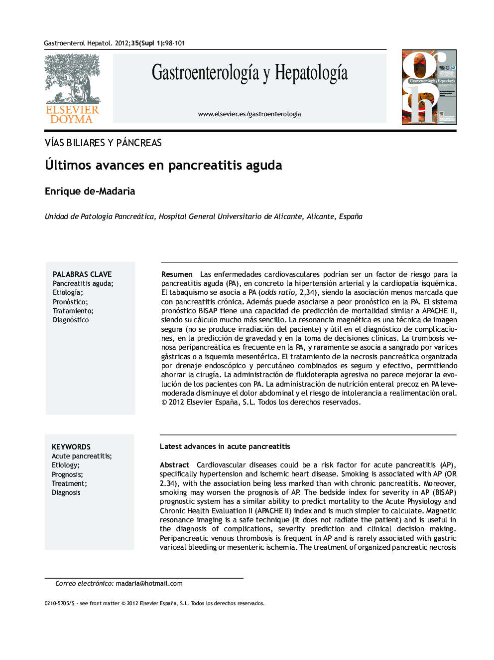 Últimos avances en pancreatitis aguda