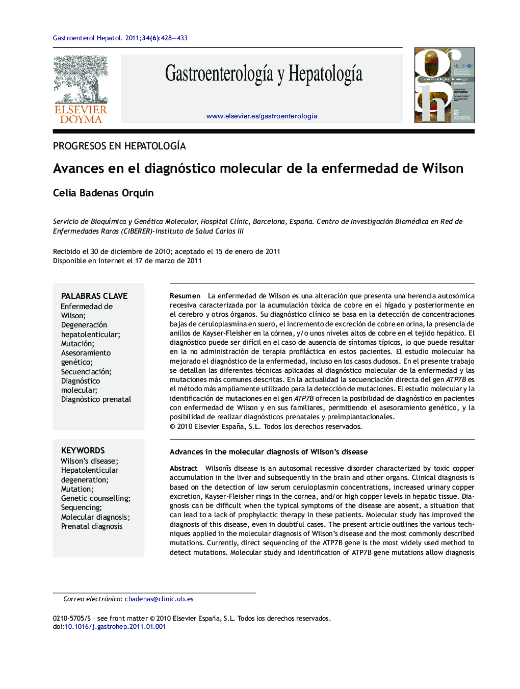 Avances en el diagnóstico molecular de la enfermedad de Wilson