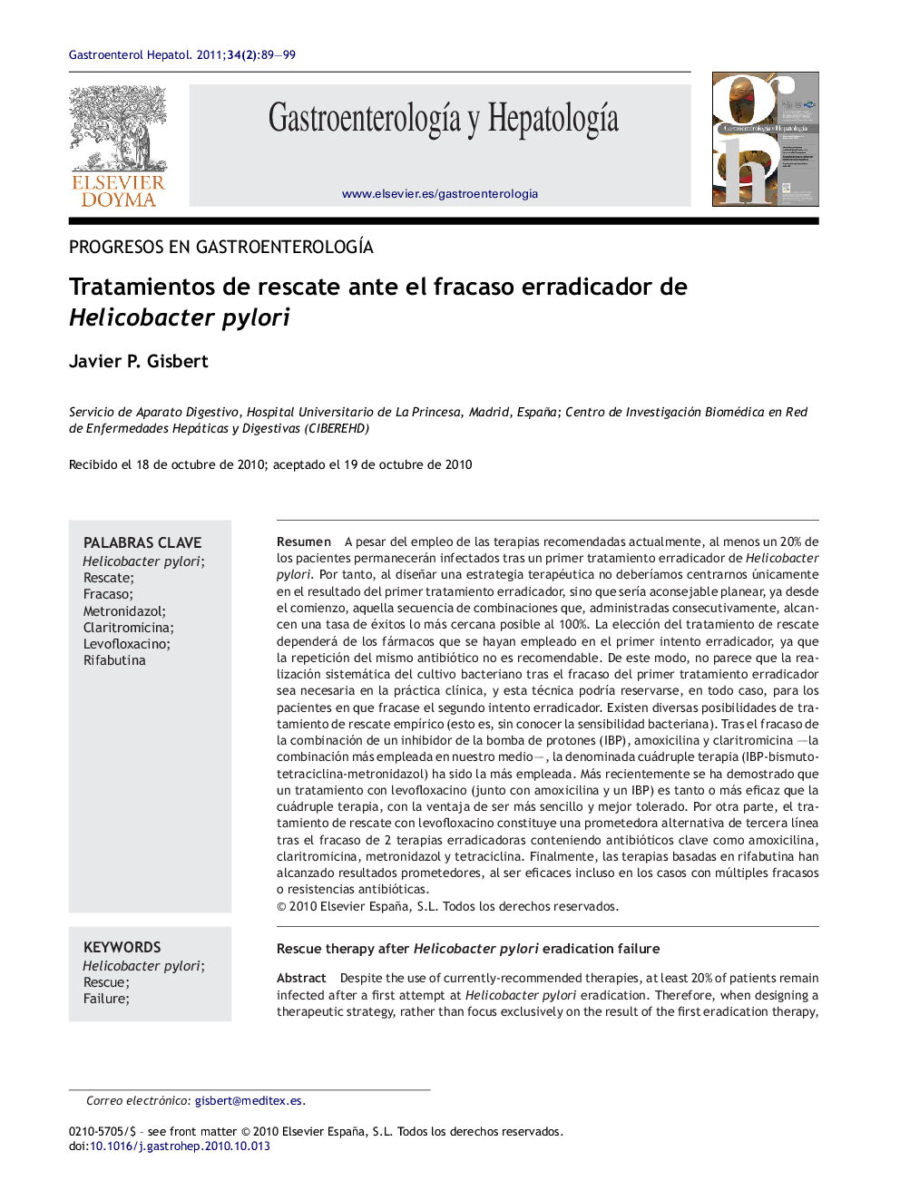 Tratamientos de rescate ante el fracaso erradicador de Helicobacter pylori