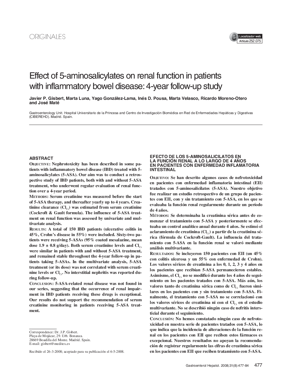 Effect of 5-aminosalicylates on renal function in patients with inflammatory bowel disease: 4-year follow-up study