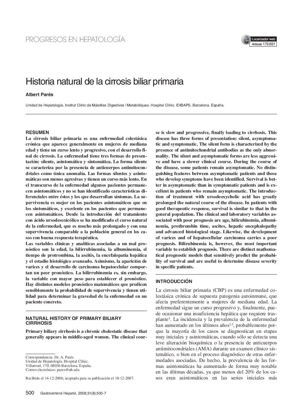 Historia natural de la cirrosis biliar primaria