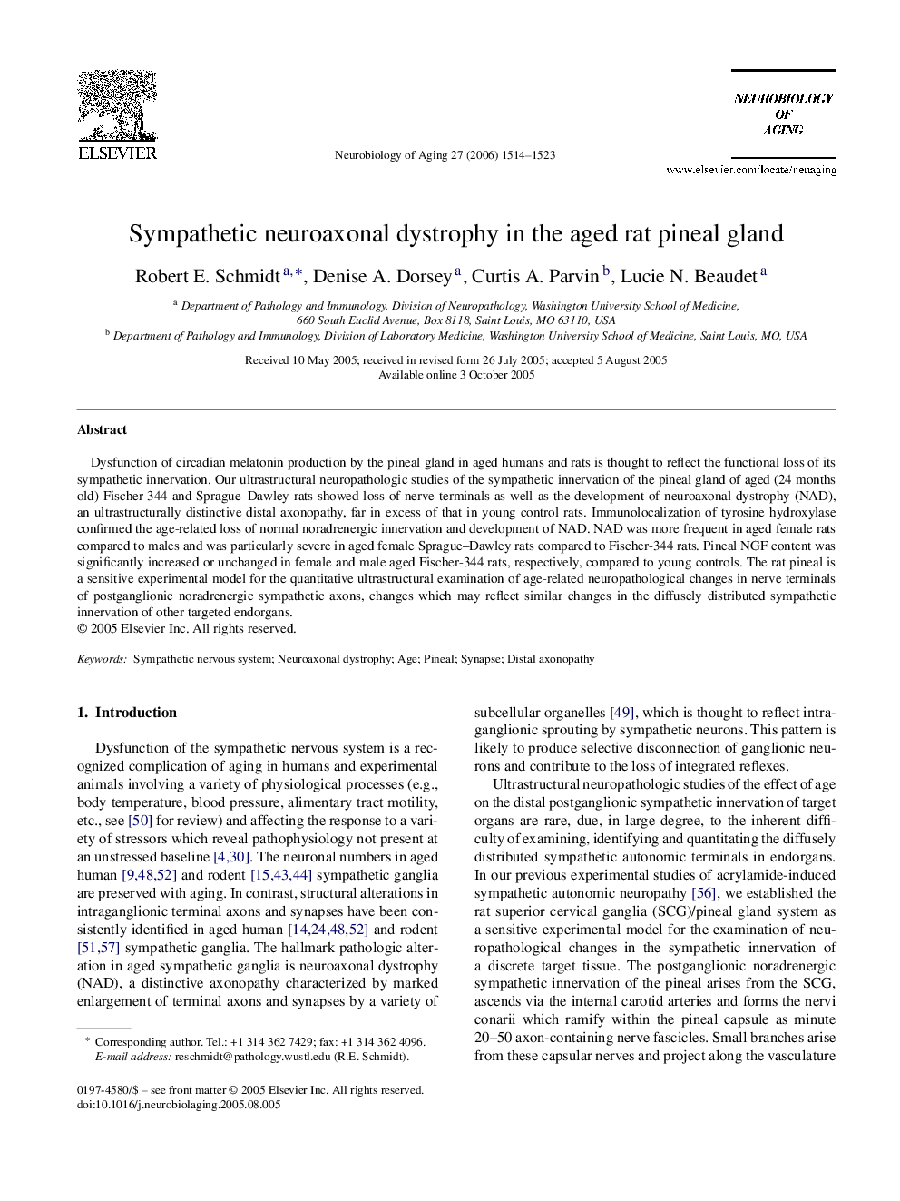 Sympathetic neuroaxonal dystrophy in the aged rat pineal gland