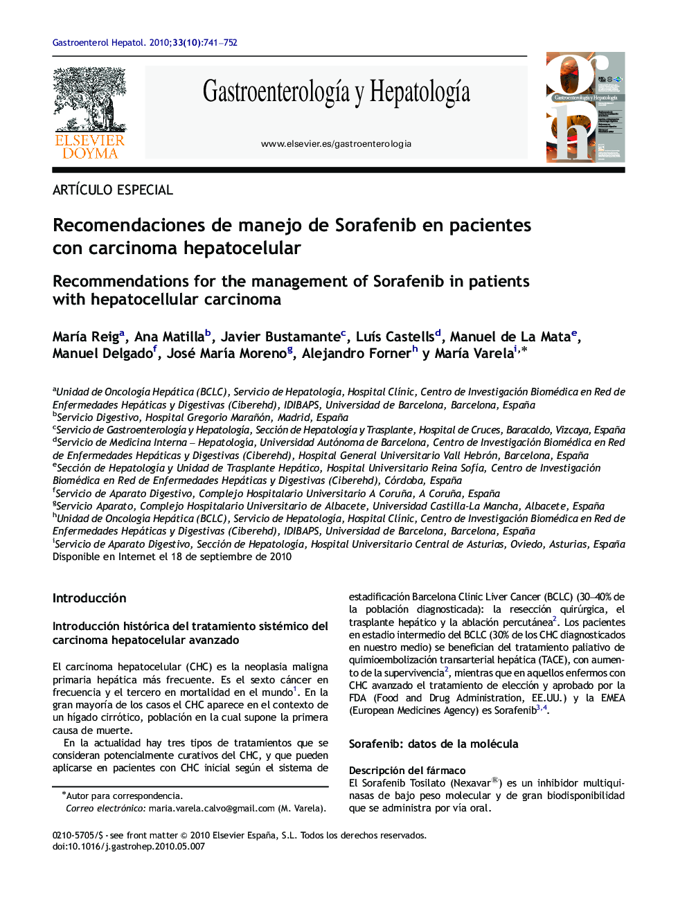 Recomendaciones de manejo de Sorafenib en pacientes con carcinoma hepatocelular