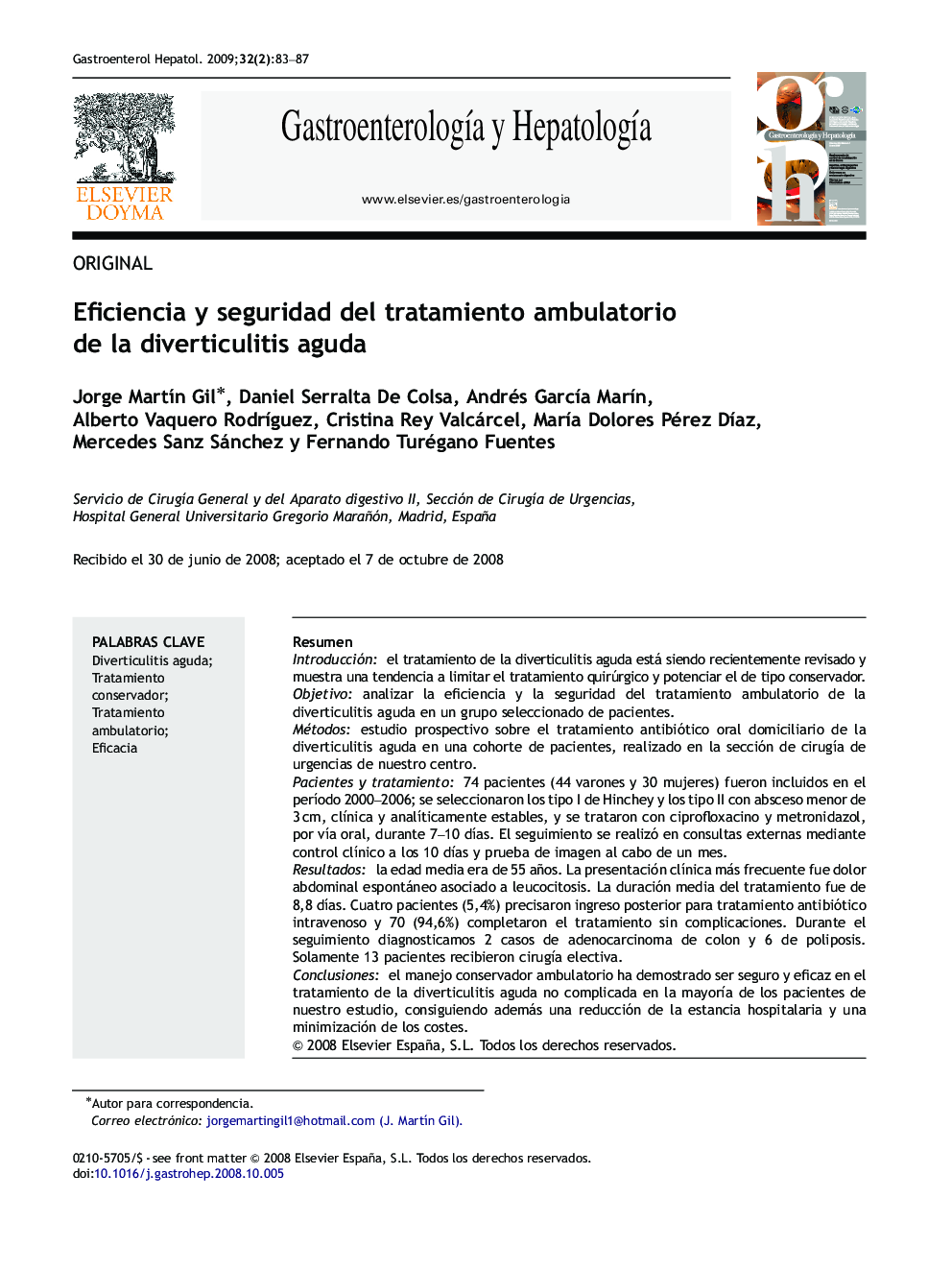 Eficiencia y seguridad del tratamiento ambulatorio de la diverticulitis aguda