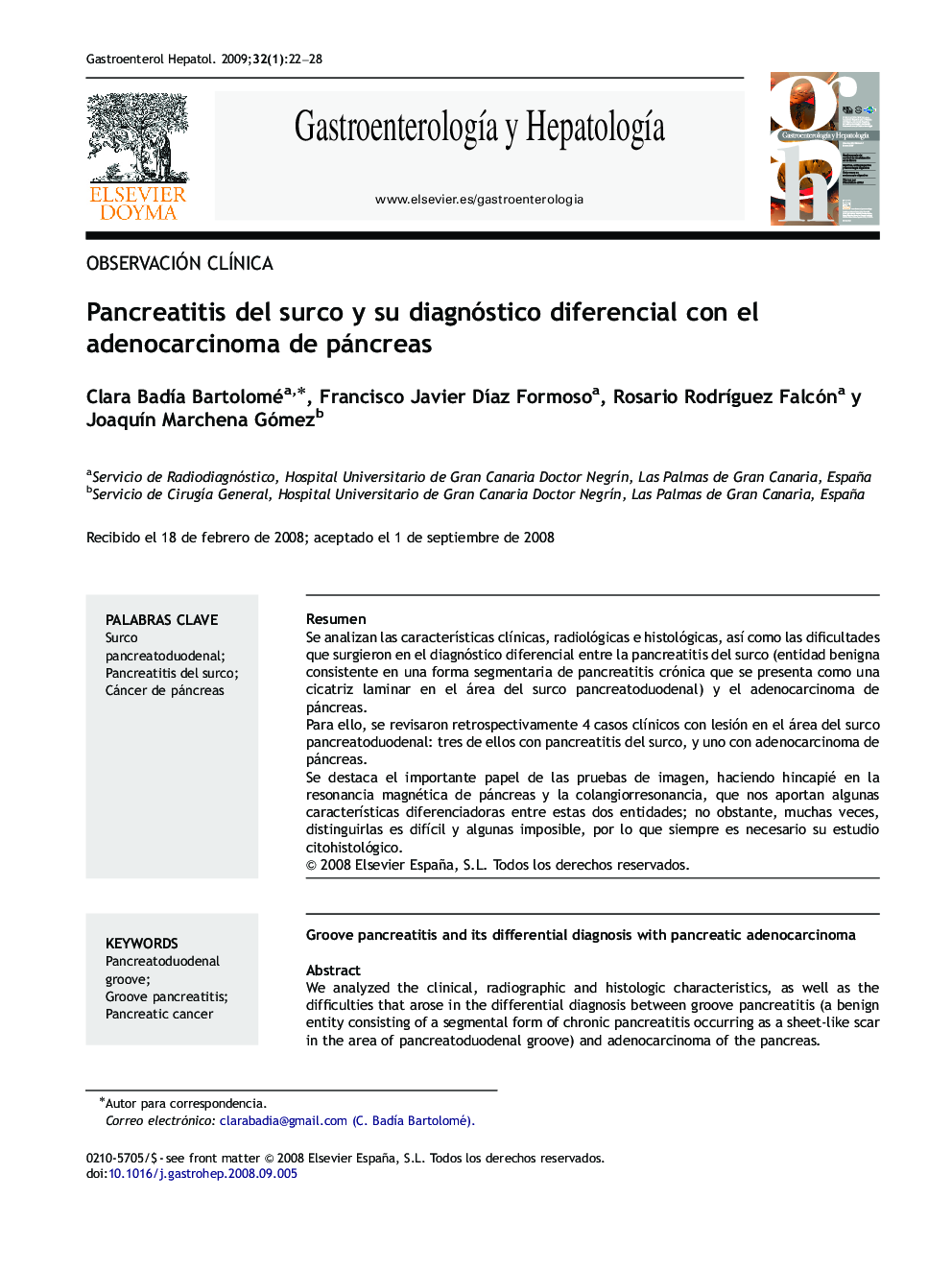 Pancreatitis del surco y su diagnóstico diferencial con el adenocarcinoma de páncreas