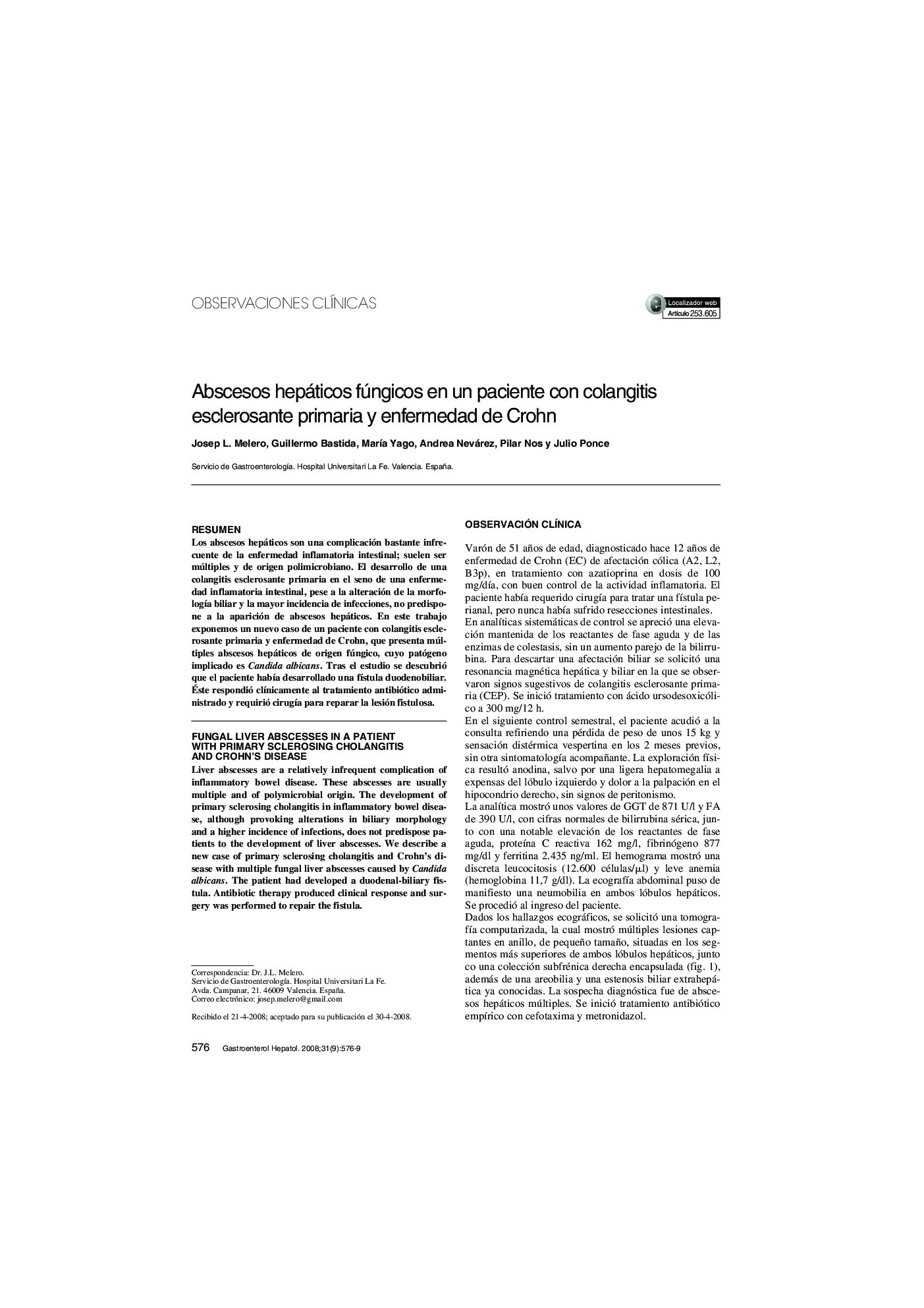 Abscesos hepáticos fúngicos en un paciente con colangitis esclerosante primaria y enfermedad de Crohn