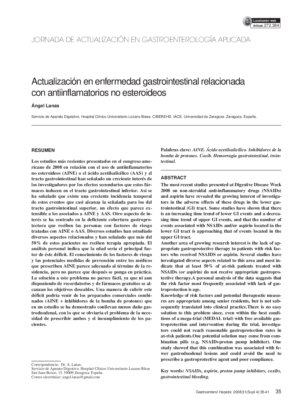 Actualización en enfermedad gastrointestinal relacionada con antiinflamatorios no esteroideos