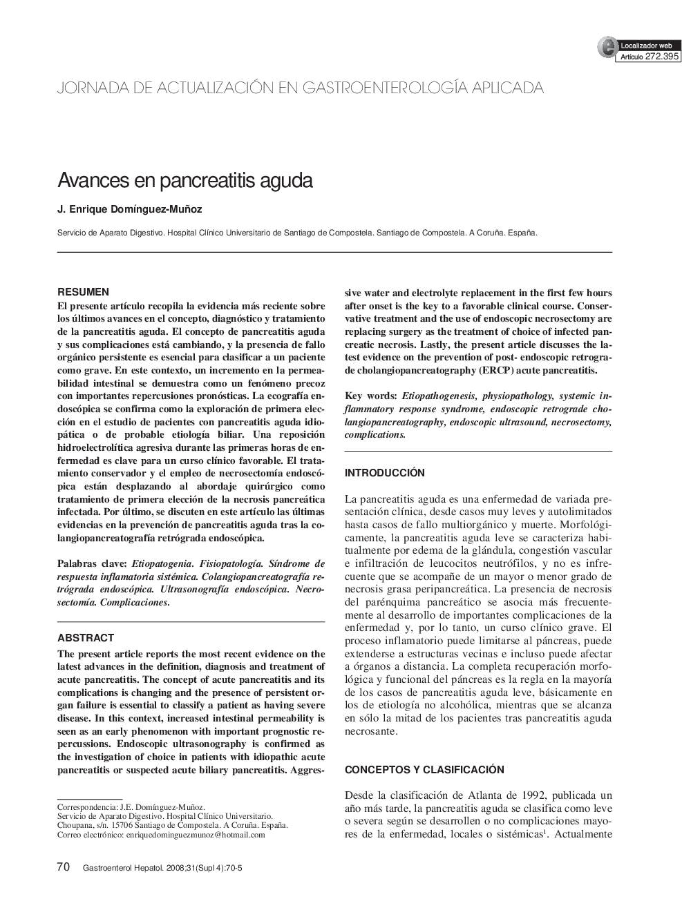 Avances en pancreatitis aguda