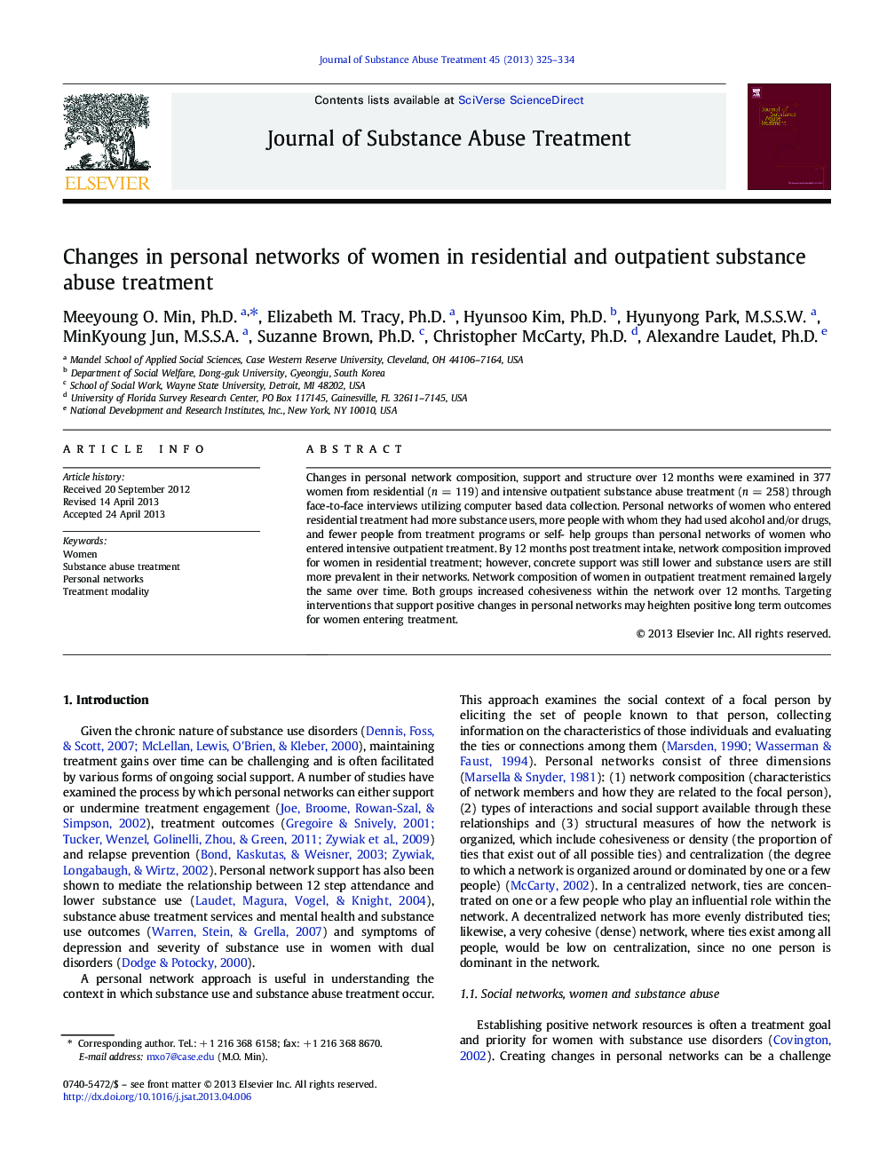 Changes in personal networks of women in residential and outpatient substance abuse treatment