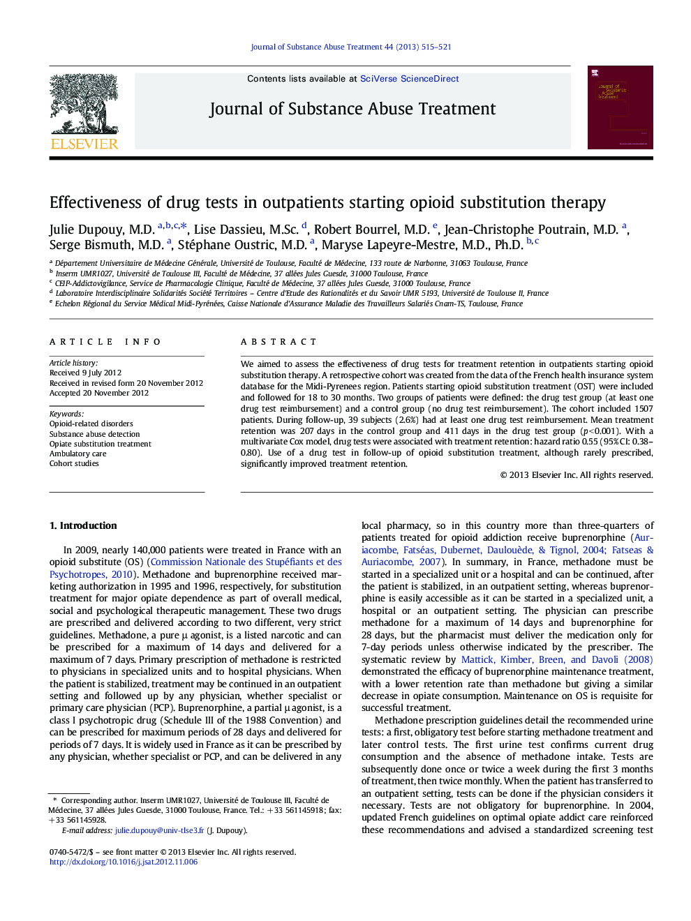 Effectiveness of drug tests in outpatients starting opioid substitution therapy