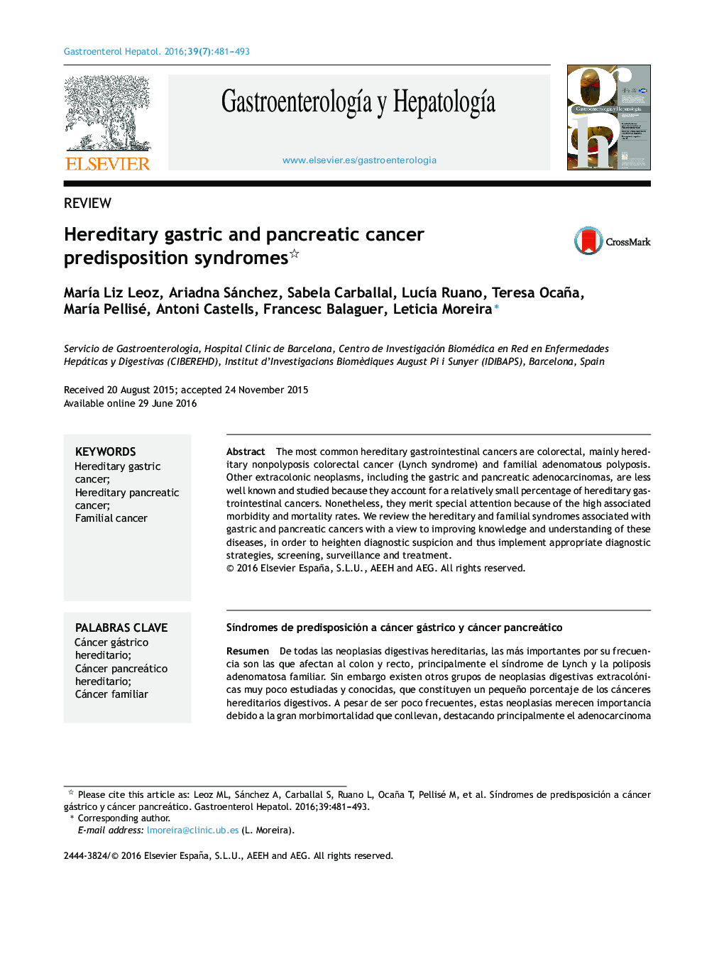 Hereditary gastric and pancreatic cancer predisposition syndromes 