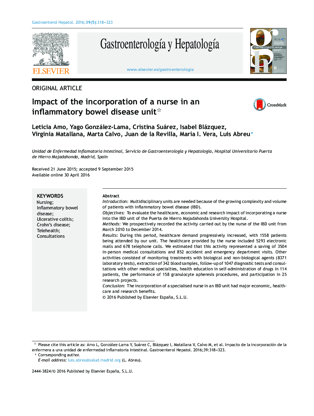 Impact of the incorporation of a nurse in an inflammatory bowel disease unit 