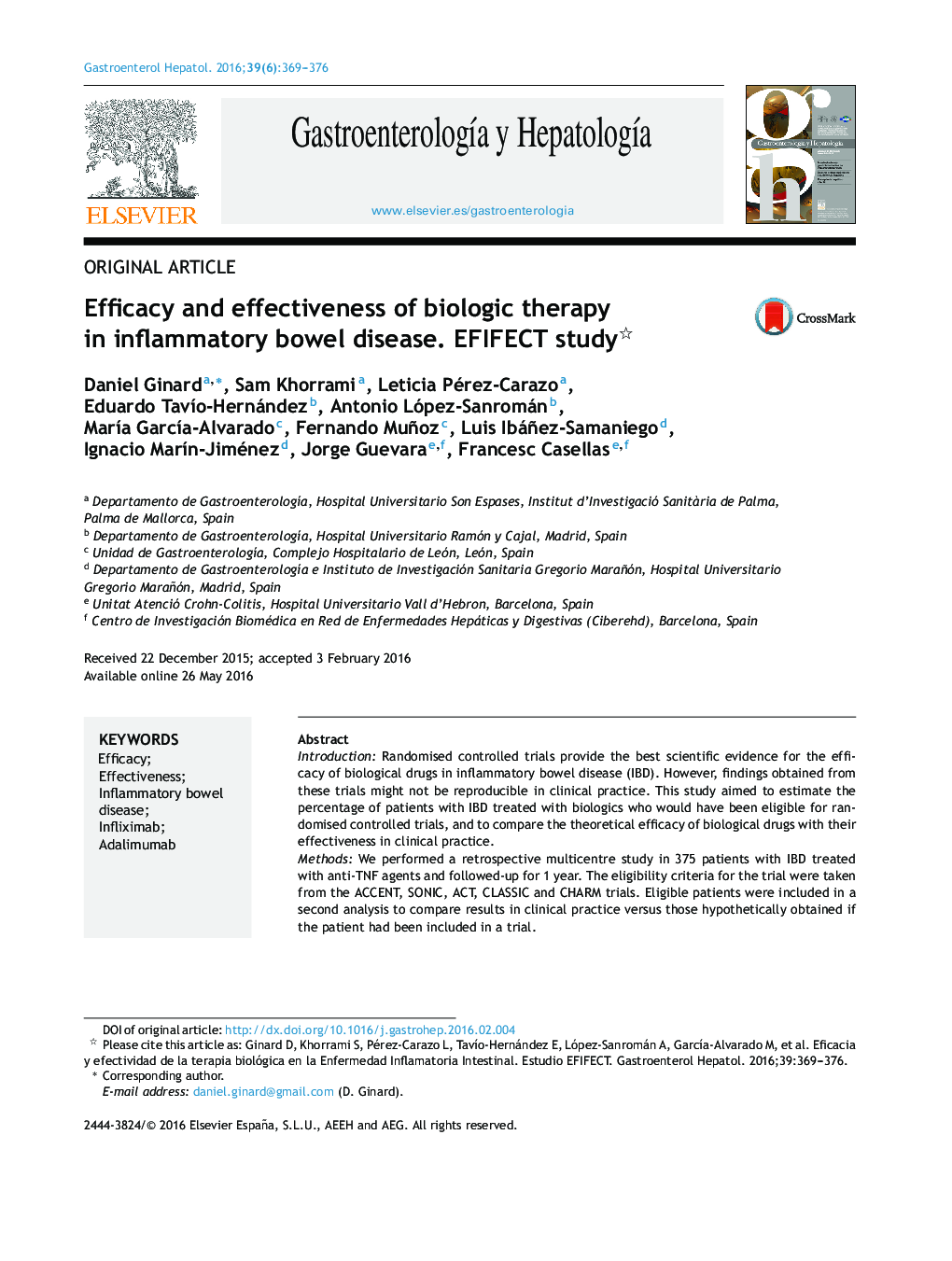 Efficacy and effectiveness of biologic therapy in inflammatory bowel disease. EFIFECT study 