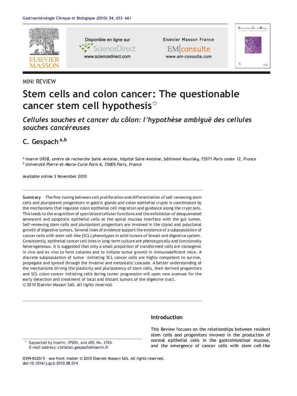 Stem cells and colon cancer: The questionable cancer stem cell hypothesis 