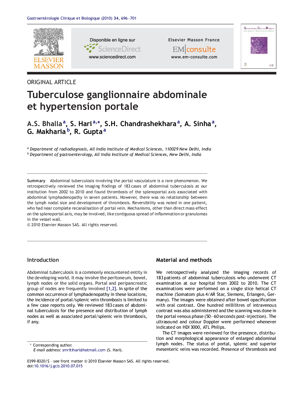 Tuberculose ganglionnaire abdominale et hypertension portale