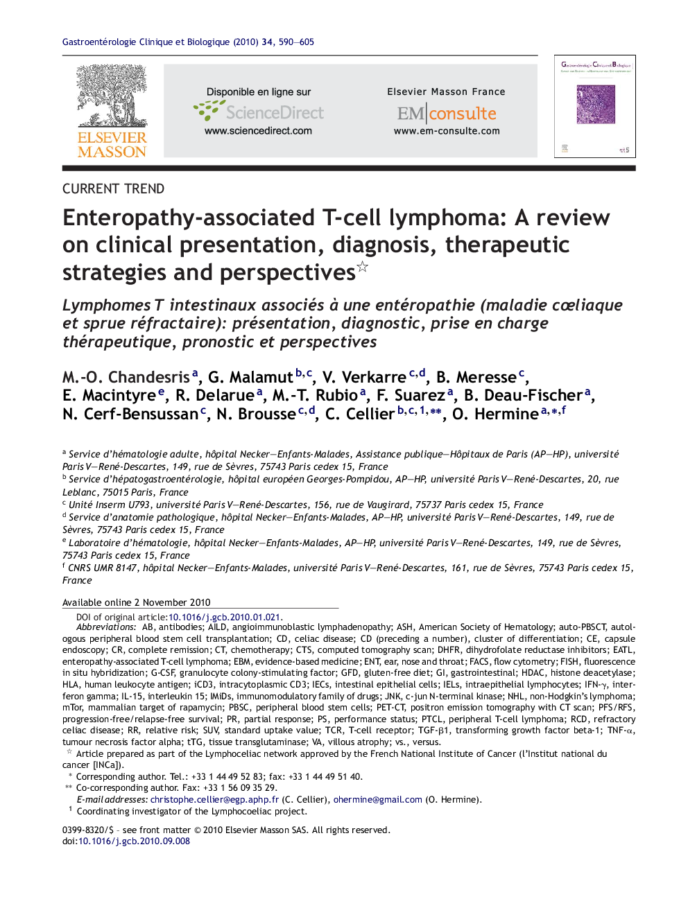 Enteropathy-associated T-cell lymphoma: A review on clinical presentation, diagnosis, therapeutic strategies and perspectives 