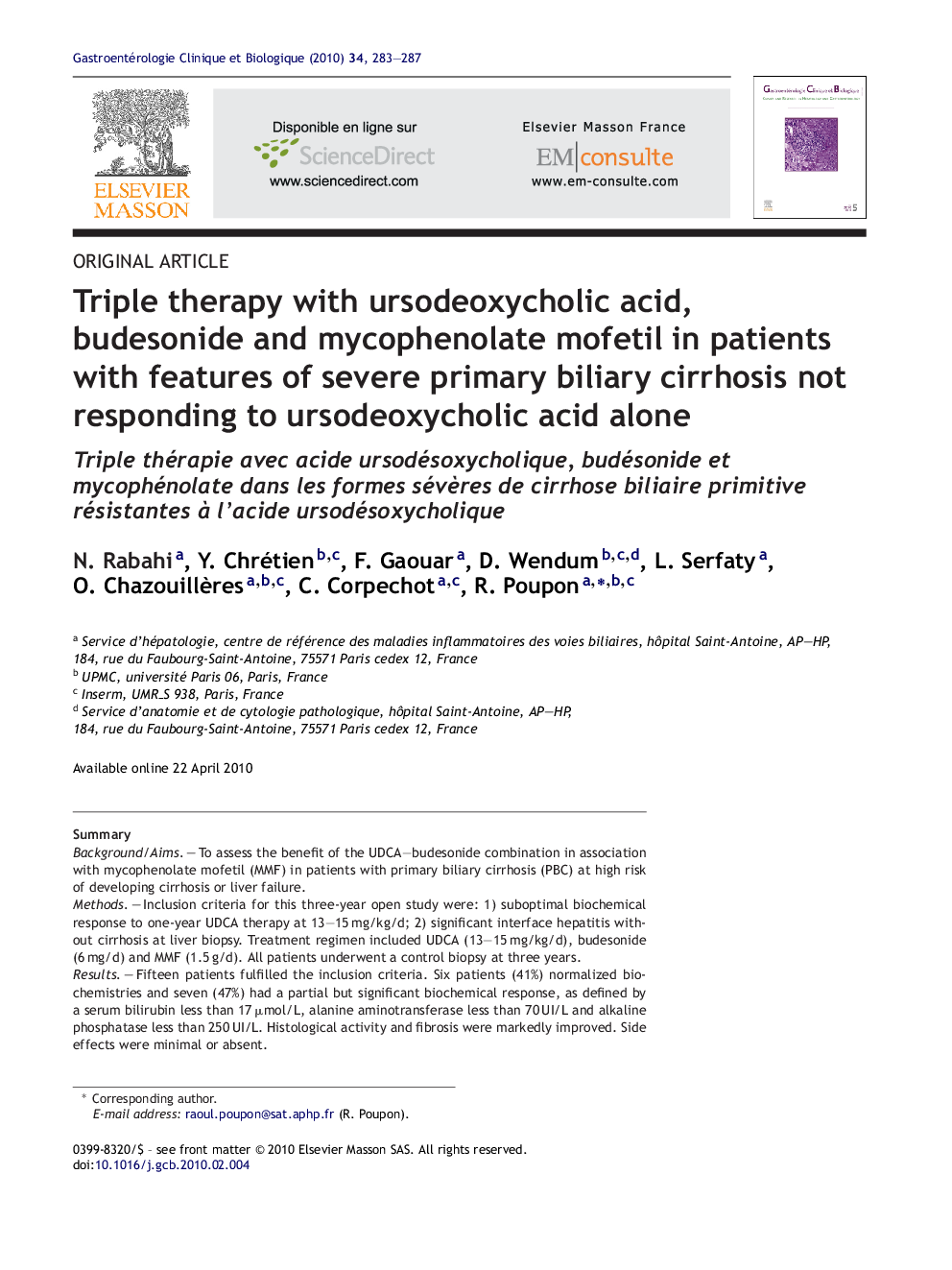 Triple therapy with ursodeoxycholic acid, budesonide and mycophenolate mofetil in patients with features of severe primary biliary cirrhosis not responding to ursodeoxycholic acid alone