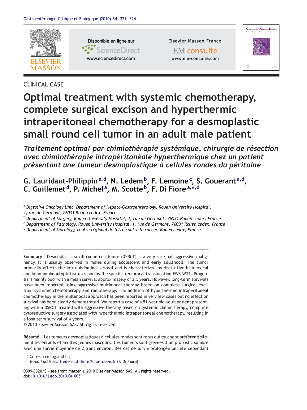 Optimal treatment with systemic chemotherapy, complete surgical excison and hyperthermic intraperitoneal chemotherapy for a desmoplastic small round cell tumor in an adult male patient