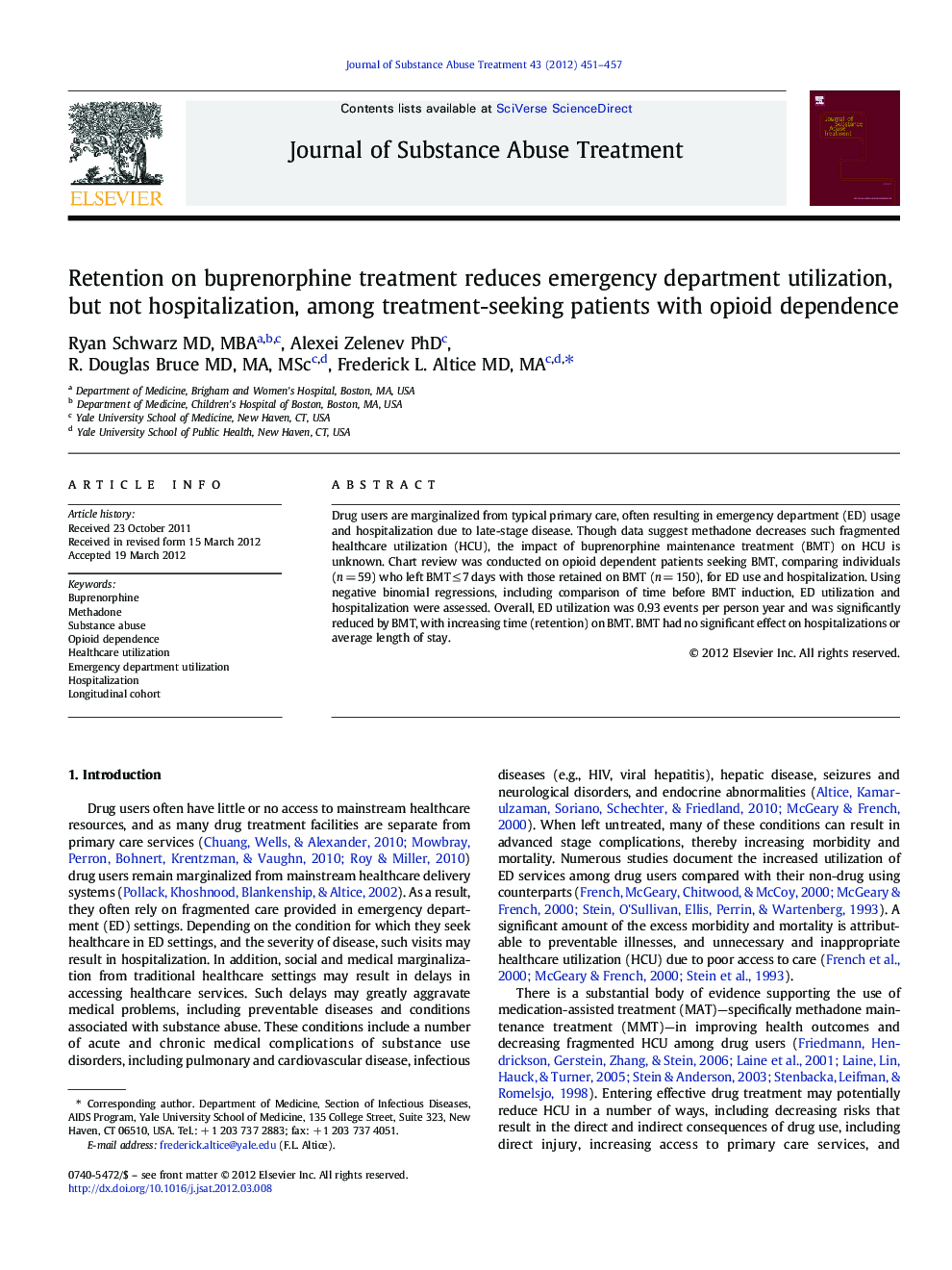 Retention on buprenorphine treatment reduces emergency department utilization, but not hospitalization, among treatment-seeking patients with opioid dependence