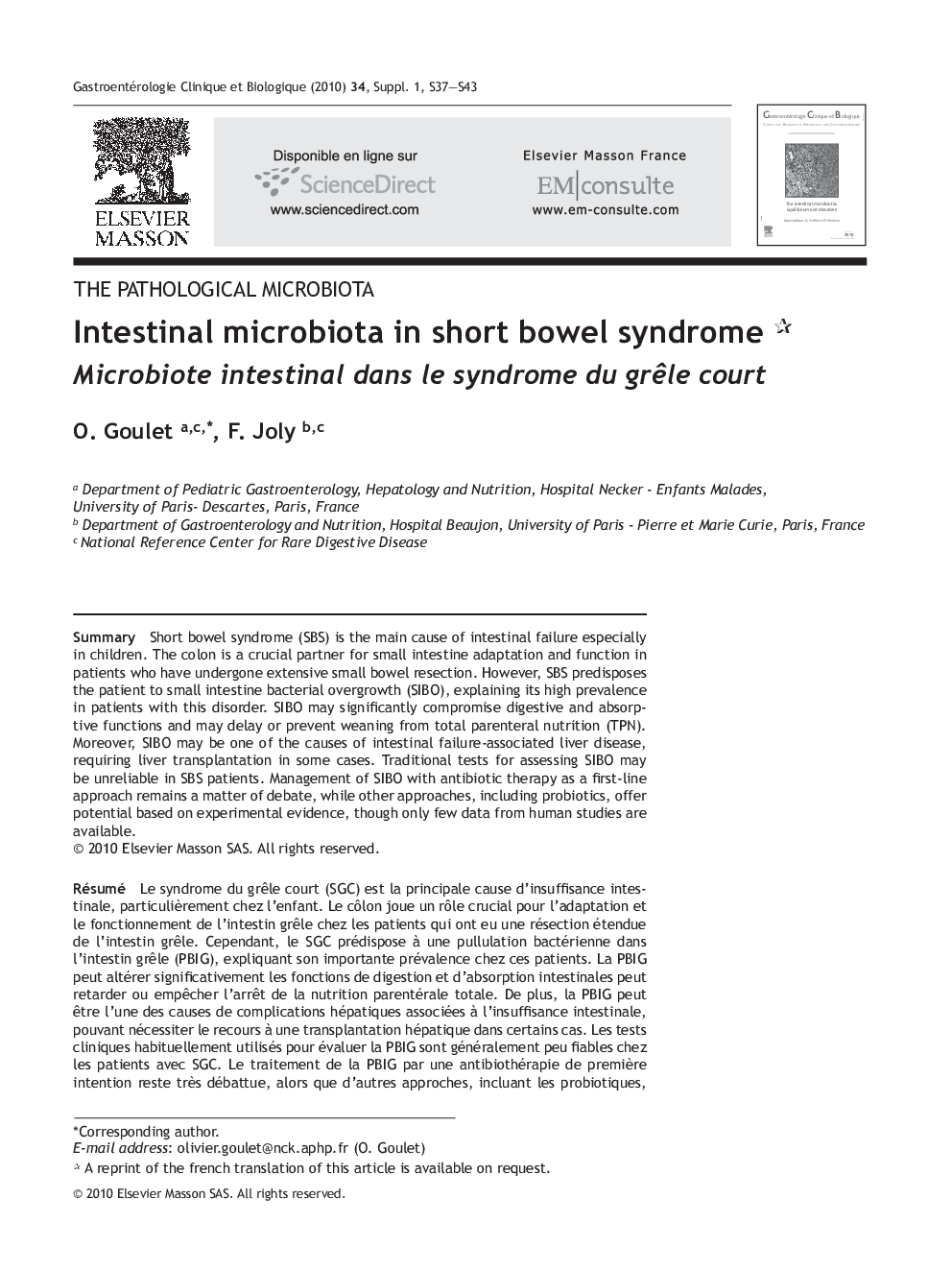 Intestinal microbiota in short bowel syndrome 