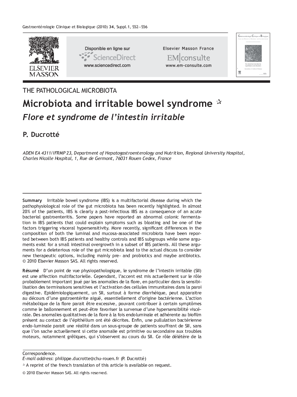 Microbiota and irritable bowel syndrome 