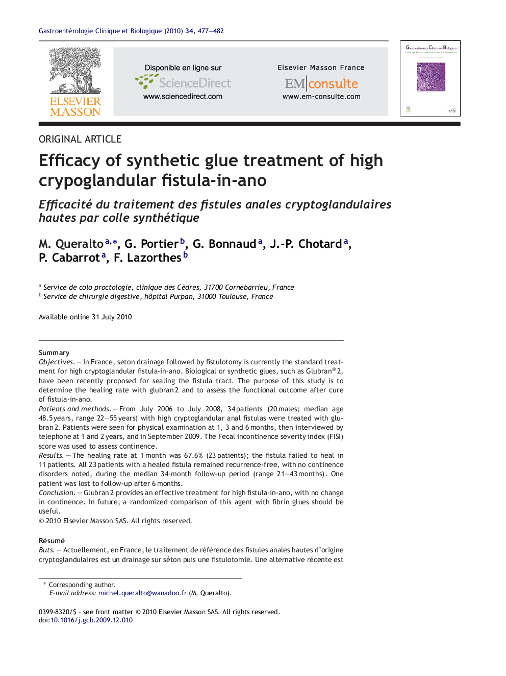 Efficacy of synthetic glue treatment of high crypoglandular fistula-in-ano