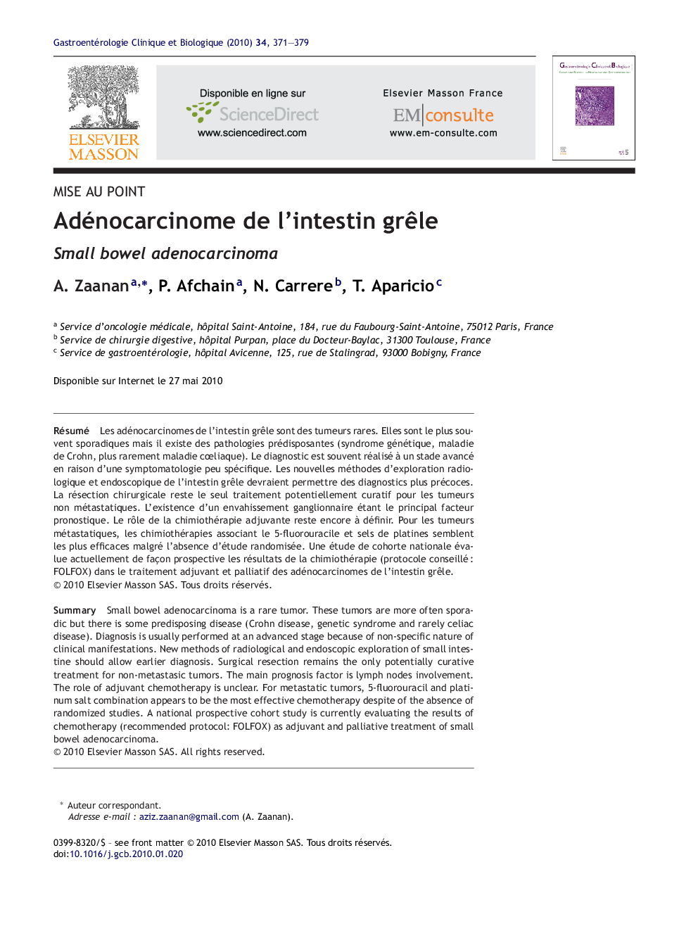 Adénocarcinome de l’intestin grêle