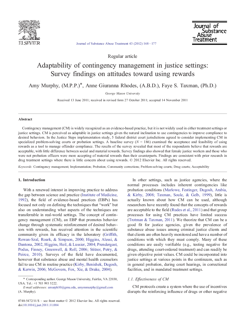 Adaptability of contingency management in justice settings: Survey findings on attitudes toward using rewards