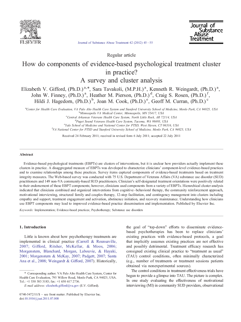 How do components of evidence-based psychological treatment cluster in practice?: A survey and cluster analysis